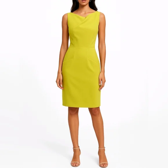 Julia Jordan Dress Yellow Green Gathered Neck Stretch Sleeveless Size 8 - Picture 1 of 12